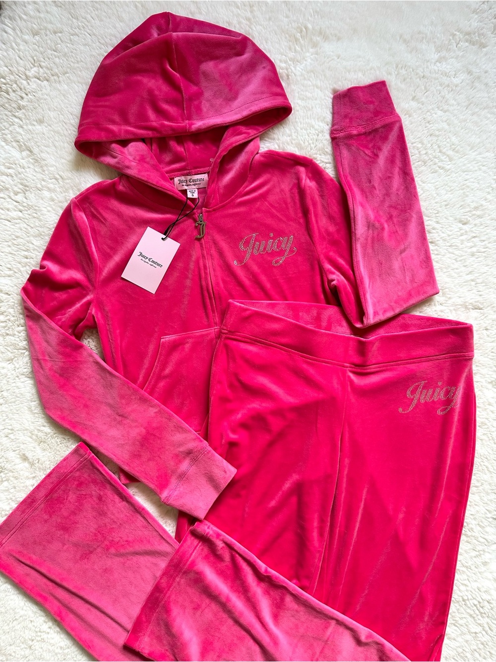 Juicy Couture Women’s Tracksuit Velour Jacket & Pants Set - Pink Party Small NWT